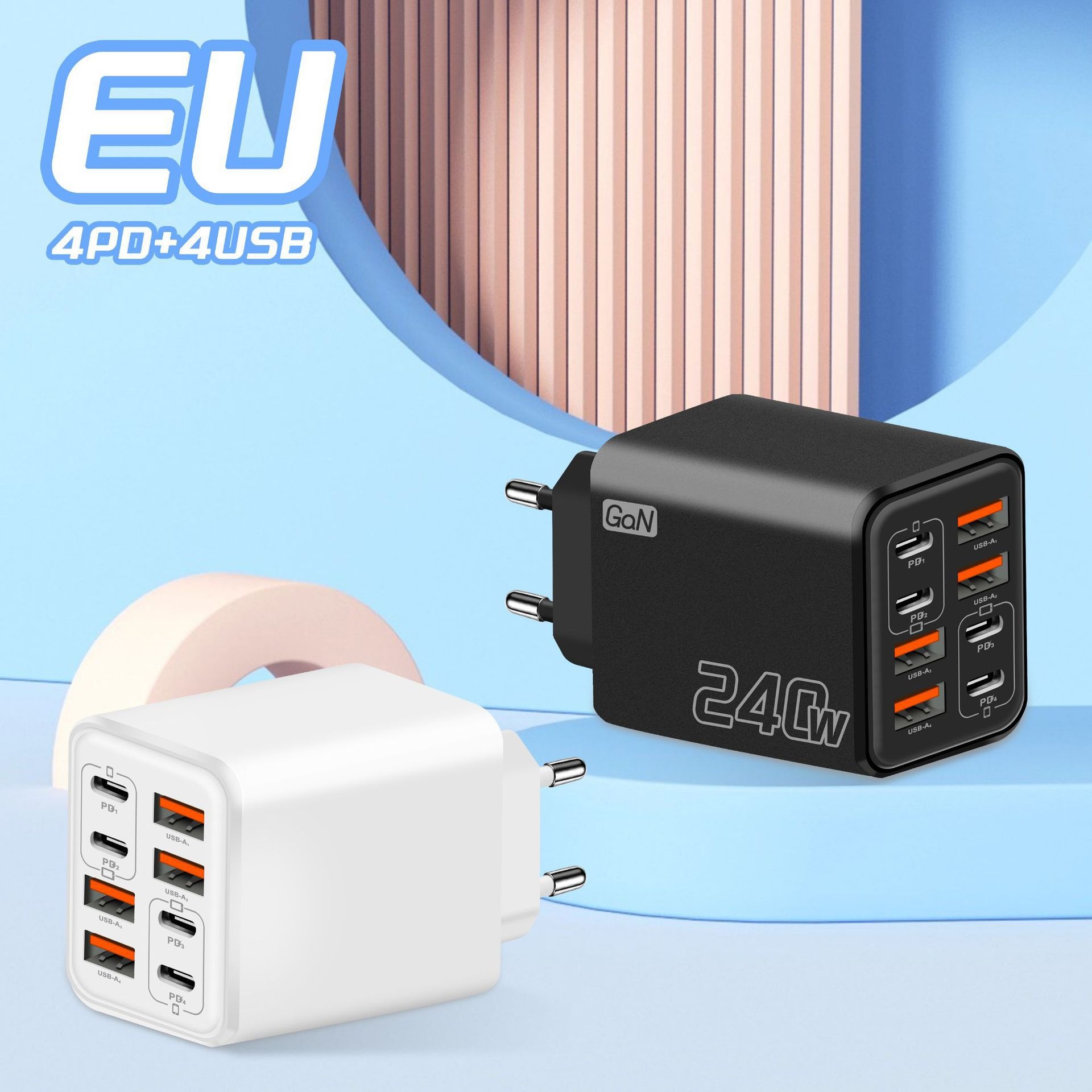 240W GaN 8-Port Fast Charger, USB-C PD and USB-A Wall Adapter