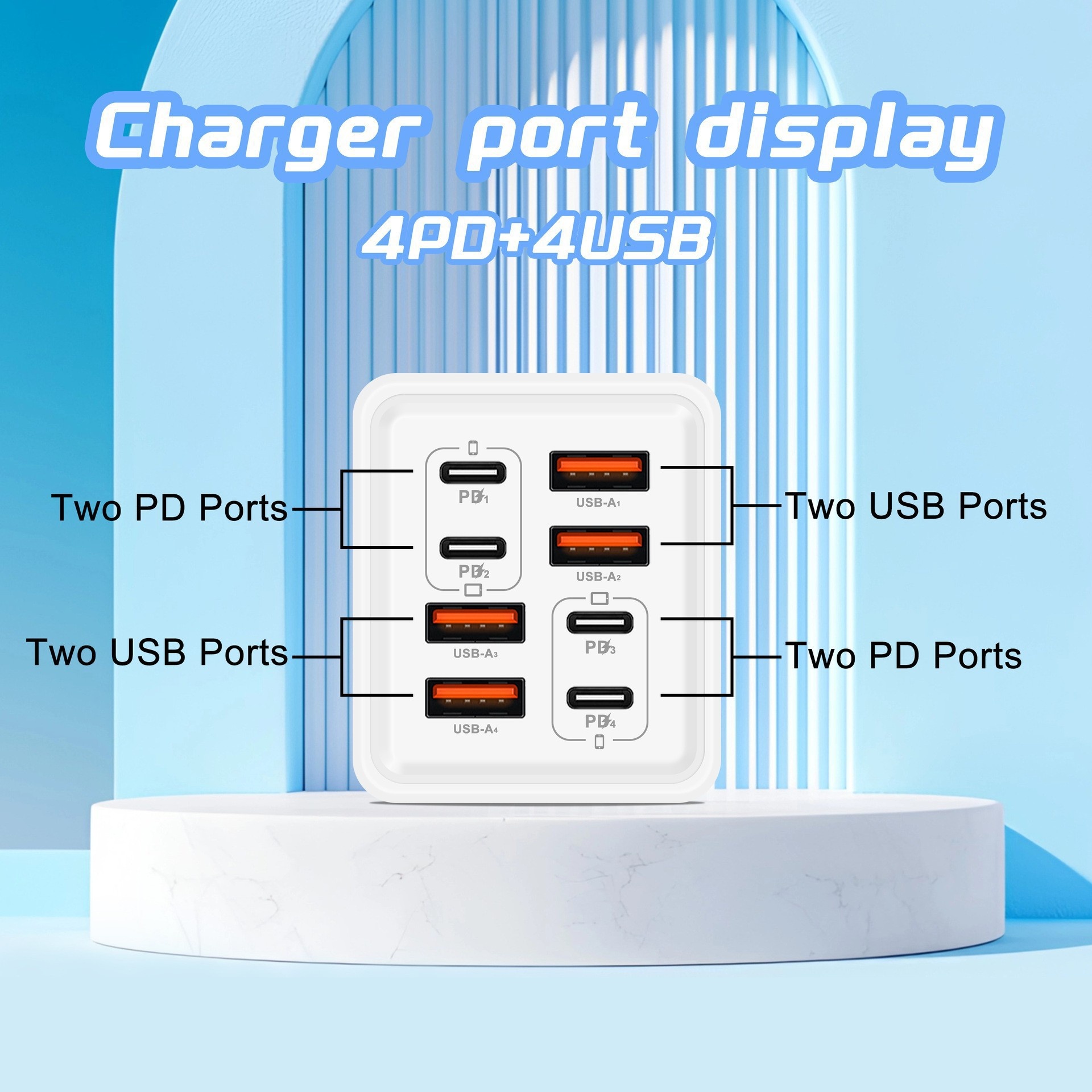 240W GaN 8-Port Fast Charger, USB-C PD and USB-A Wall Adapter