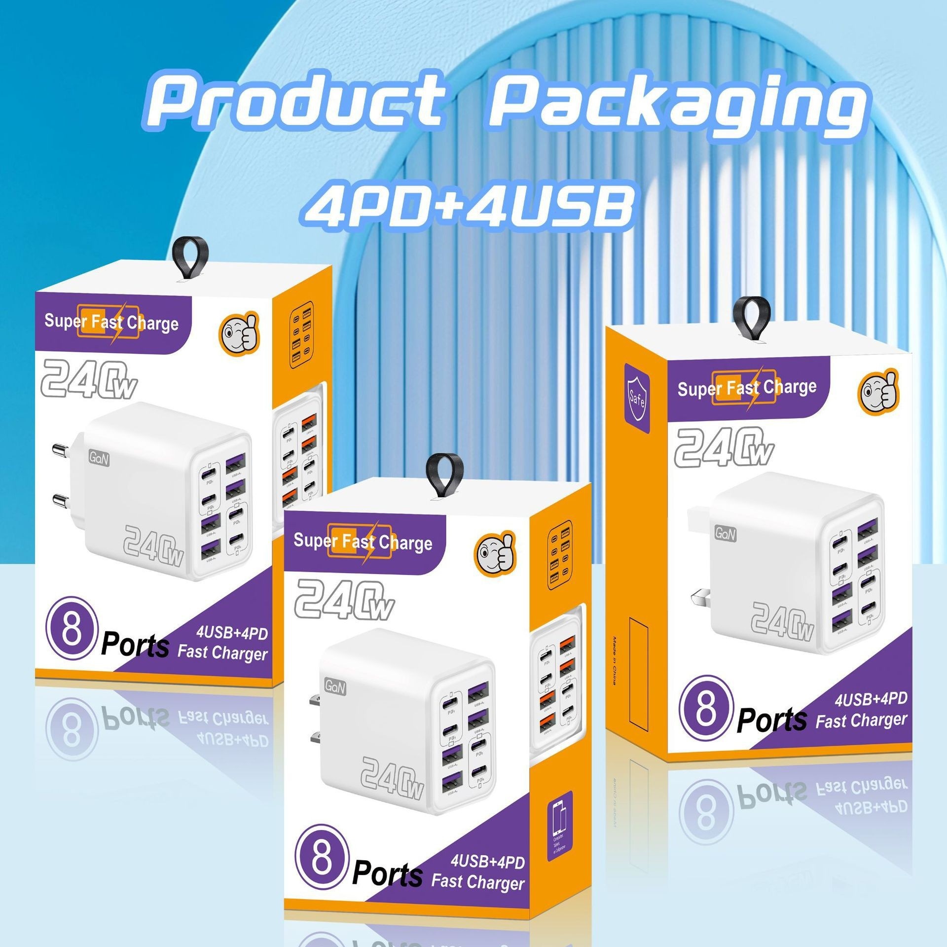 240W GaN 8-Port Fast Charger, USB-C PD and USB-A Wall Adapter