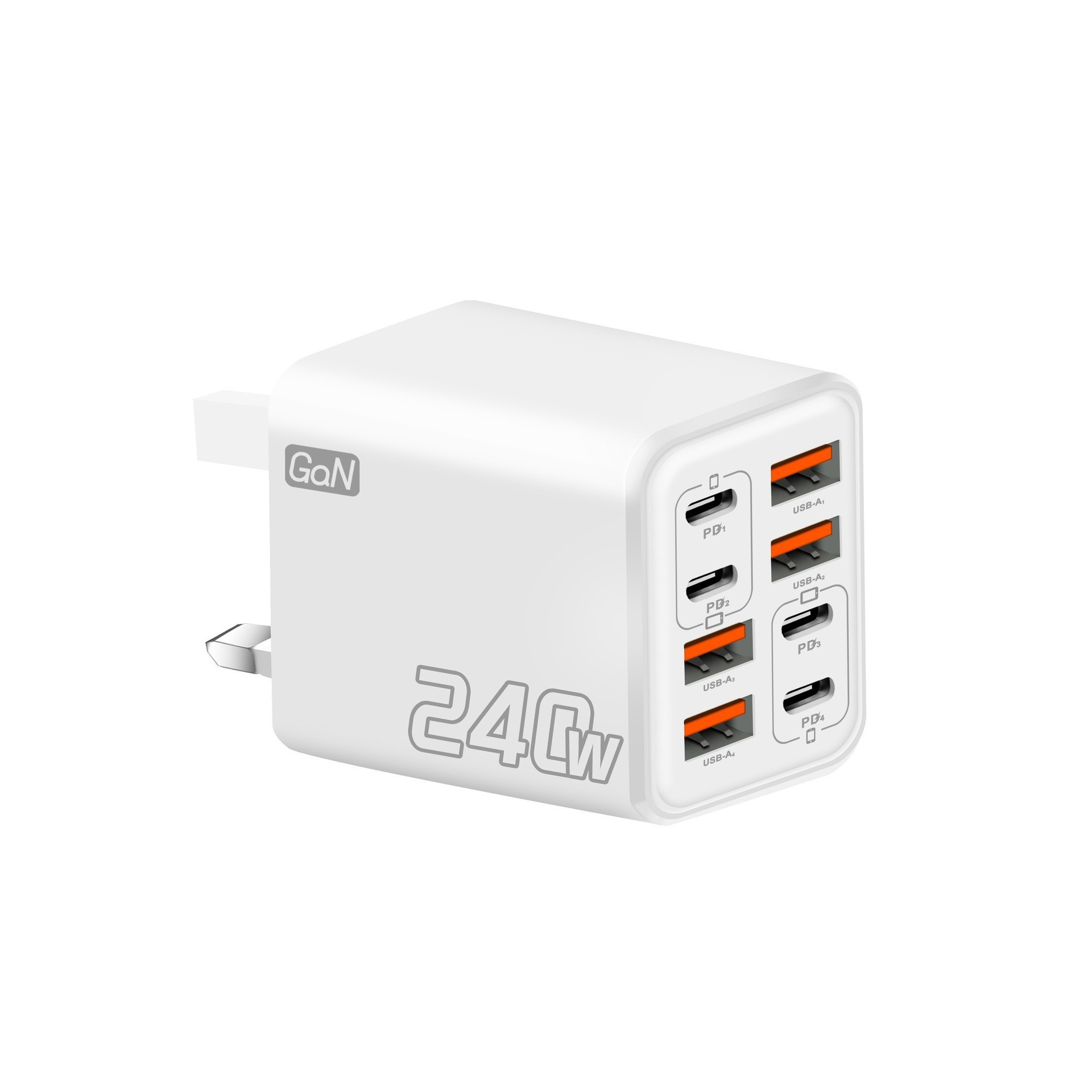 240W GaN 8-Port Fast Charger, USB-C PD and USB-A Wall Adapter