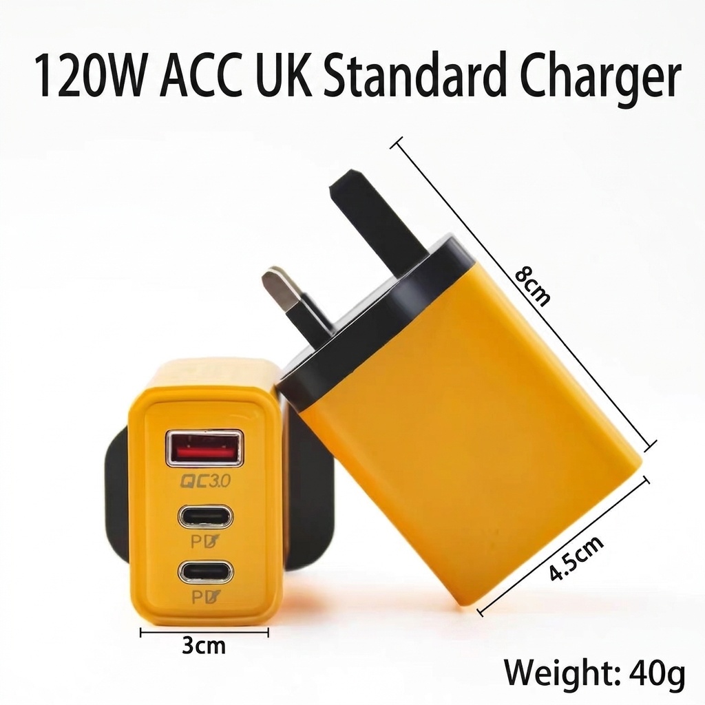 120W USB-C PD Fast Charger, 4-Port Wall Adapter for Travel
