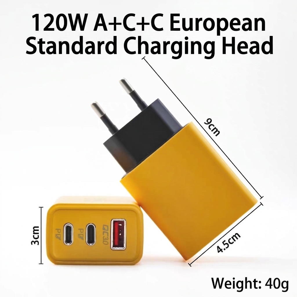 120W USB-C PD Fast Charger, 4-Port Wall Adapter for Travel
