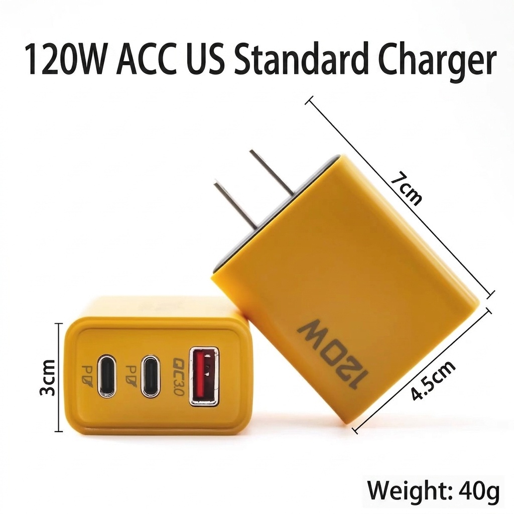 120W USB-C PD Fast Charger, 4-Port Wall Adapter for Travel