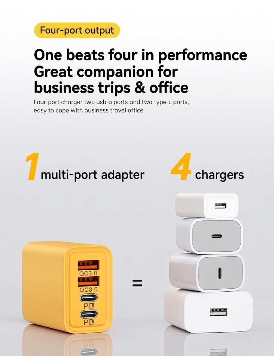 120W USB-C PD Fast Charger, 4-Port Wall Adapter for Travel