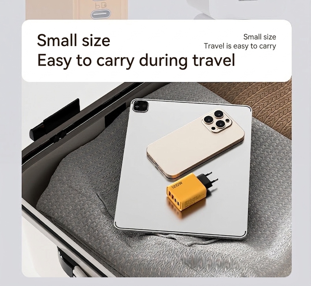 120W USB-C PD Fast Charger, 4-Port Wall Adapter for Travel