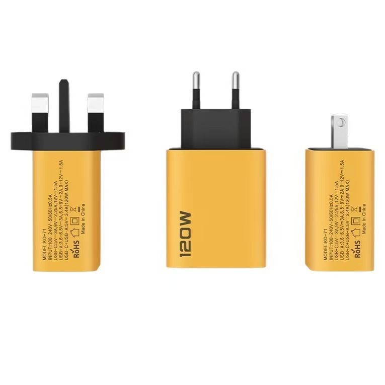 120W USB-C PD Fast Charger, 4-Port Wall Adapter for Travel