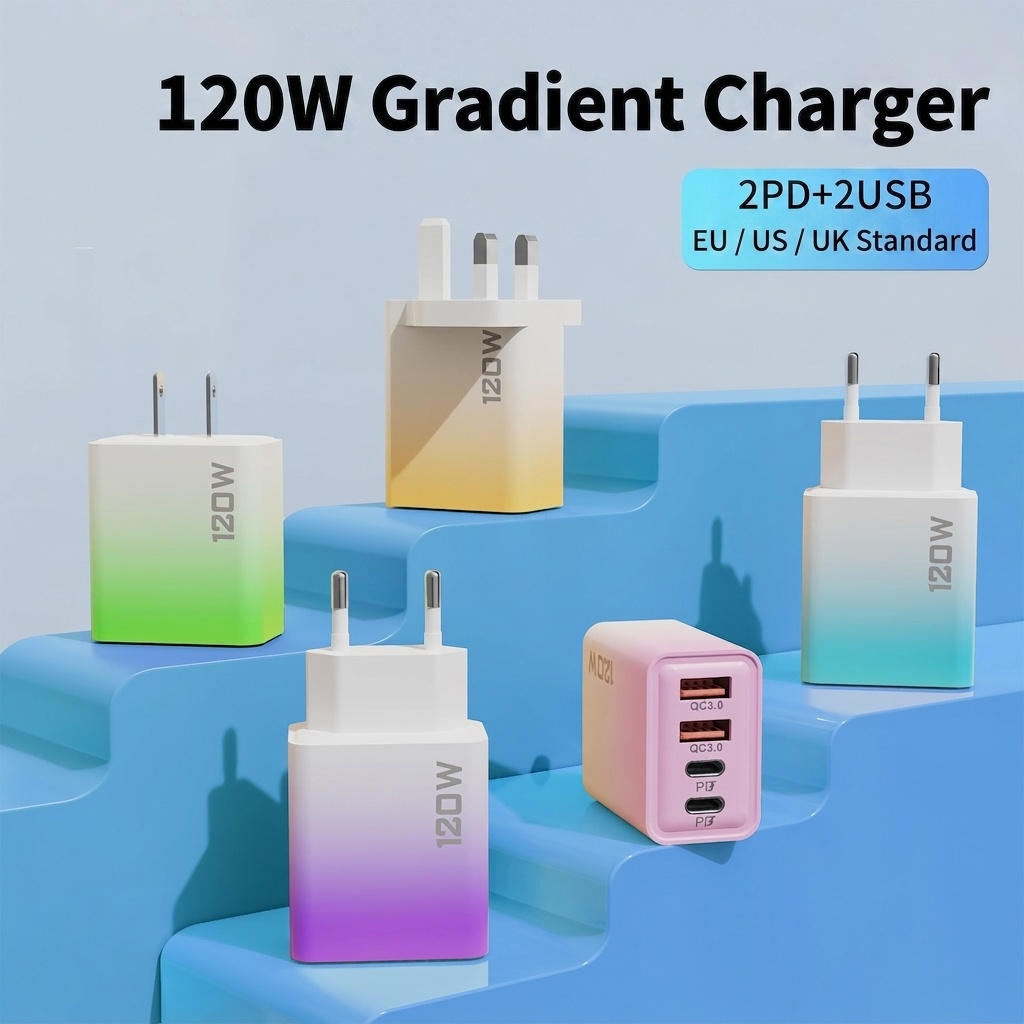 120W Multi-Port Fast Charger, USB-C PD and QC 3.0 Wall Adapter