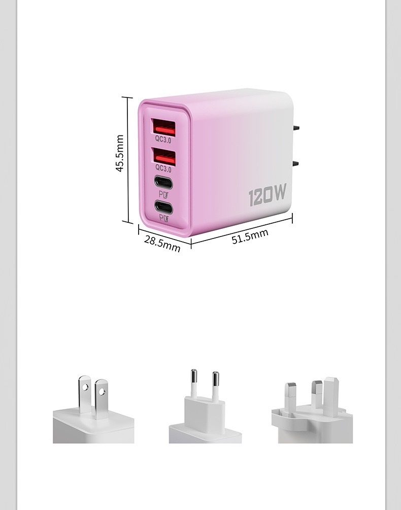 120W Multi-Port Fast Charger, USB-C PD and QC 3.0 Wall Adapter