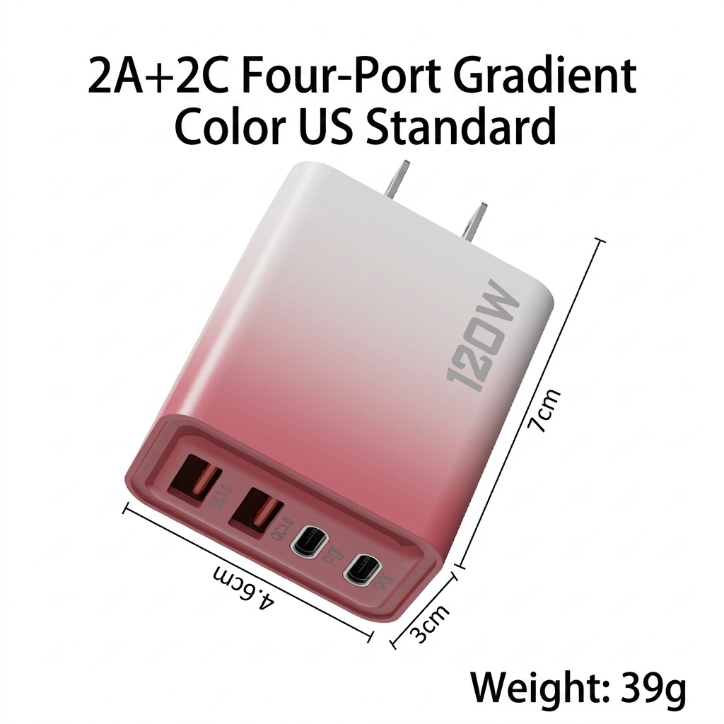 120W Multi-Port Fast Charger, USB-C PD and QC 3.0 Wall Adapter