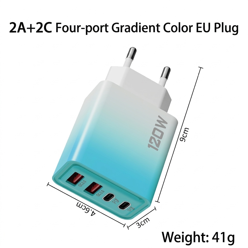 120W Multi-Port Fast Charger, USB-C PD and QC 3.0 Wall Adapter