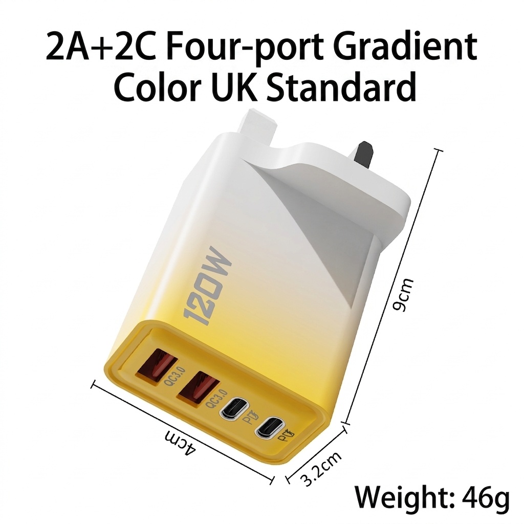 120W Multi-Port Fast Charger, USB-C PD and QC 3.0 Wall Adapter