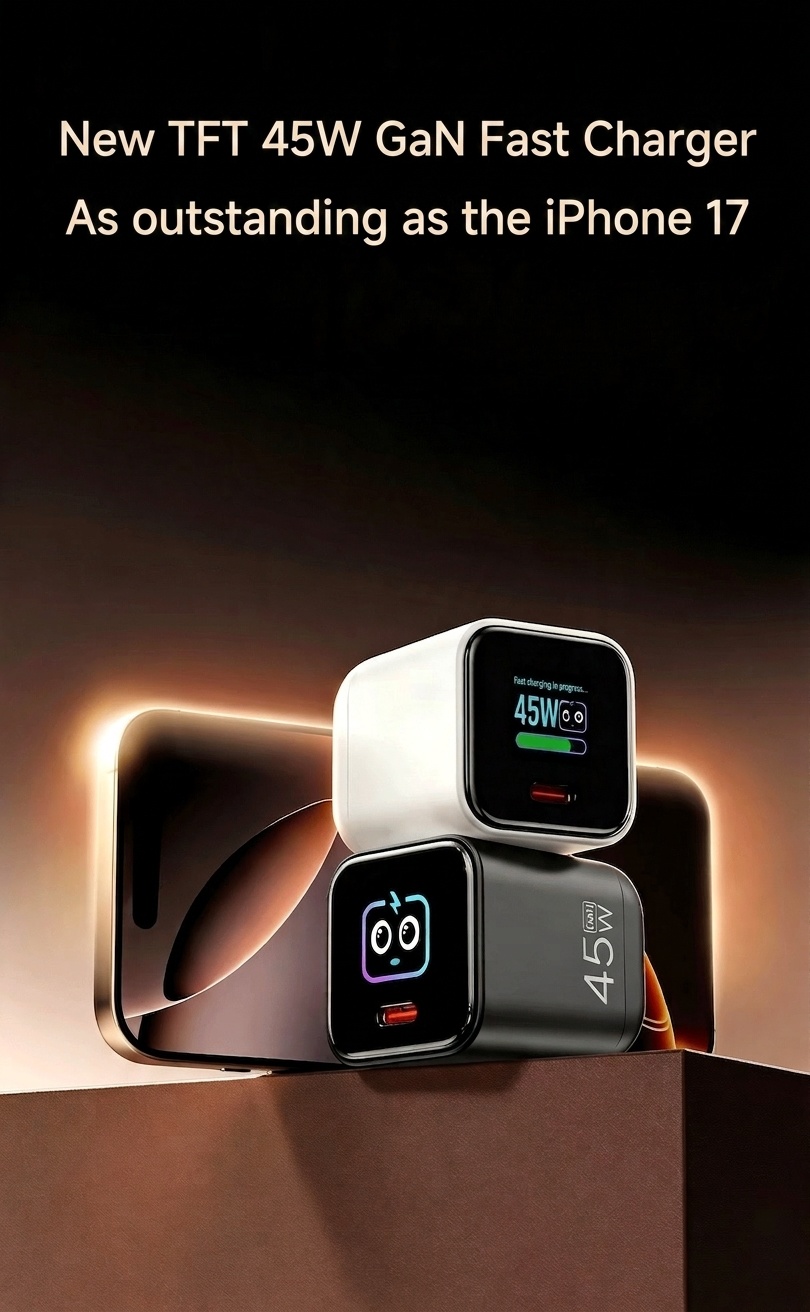 45W GaN Fast Charger with TFT Display and Foldable Plug