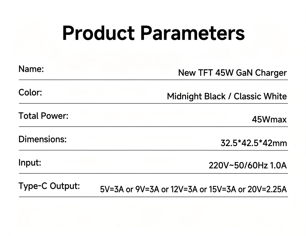 45W GaN Fast Charger with TFT Display and Foldable Plug