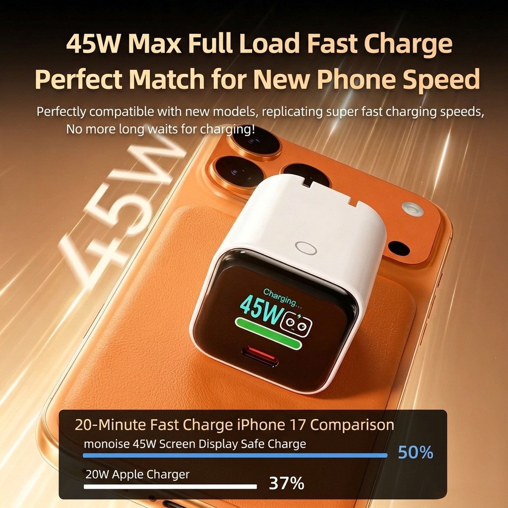 45W GaN Fast Charger with TFT Display and Foldable Plug