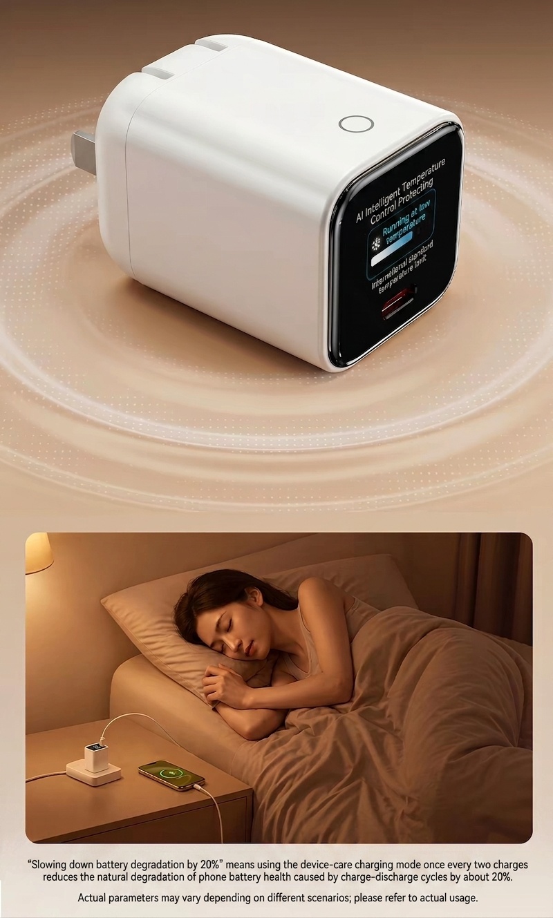 45W GaN Fast Charger with TFT Display and Foldable Plug