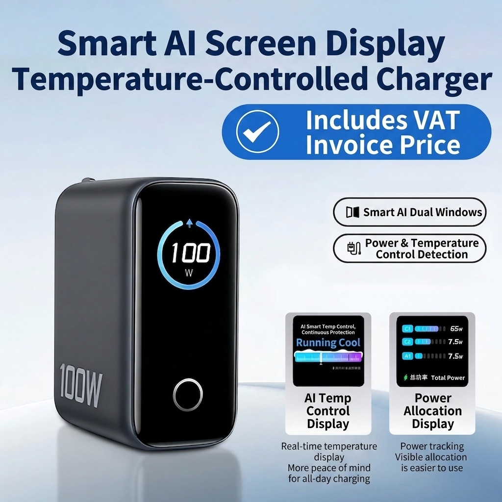 100W GaN Fast Charger with AI Smart Display and Multi-Port
