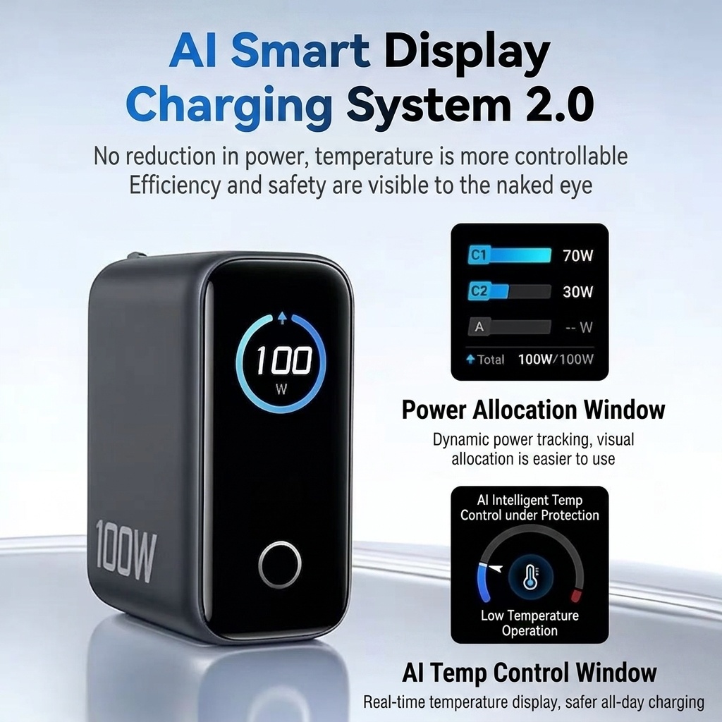 100W GaN Fast Charger with AI Smart Display and Multi-Port