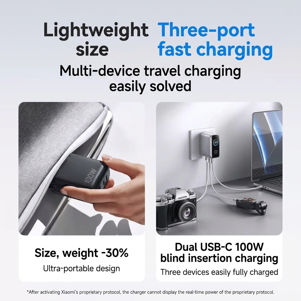 100W GaN Fast Charger with AI Smart Display and Multi-Port