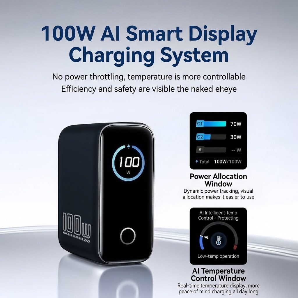 100W GaN Fast Charger with AI Smart Display and Multi-Port