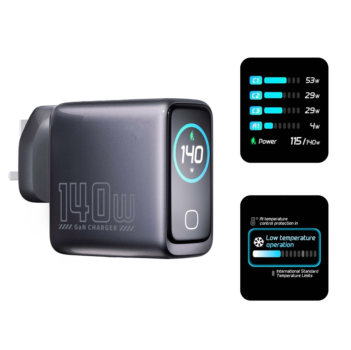 100W GaN Fast Charger with AI Smart Display and Multi-Port