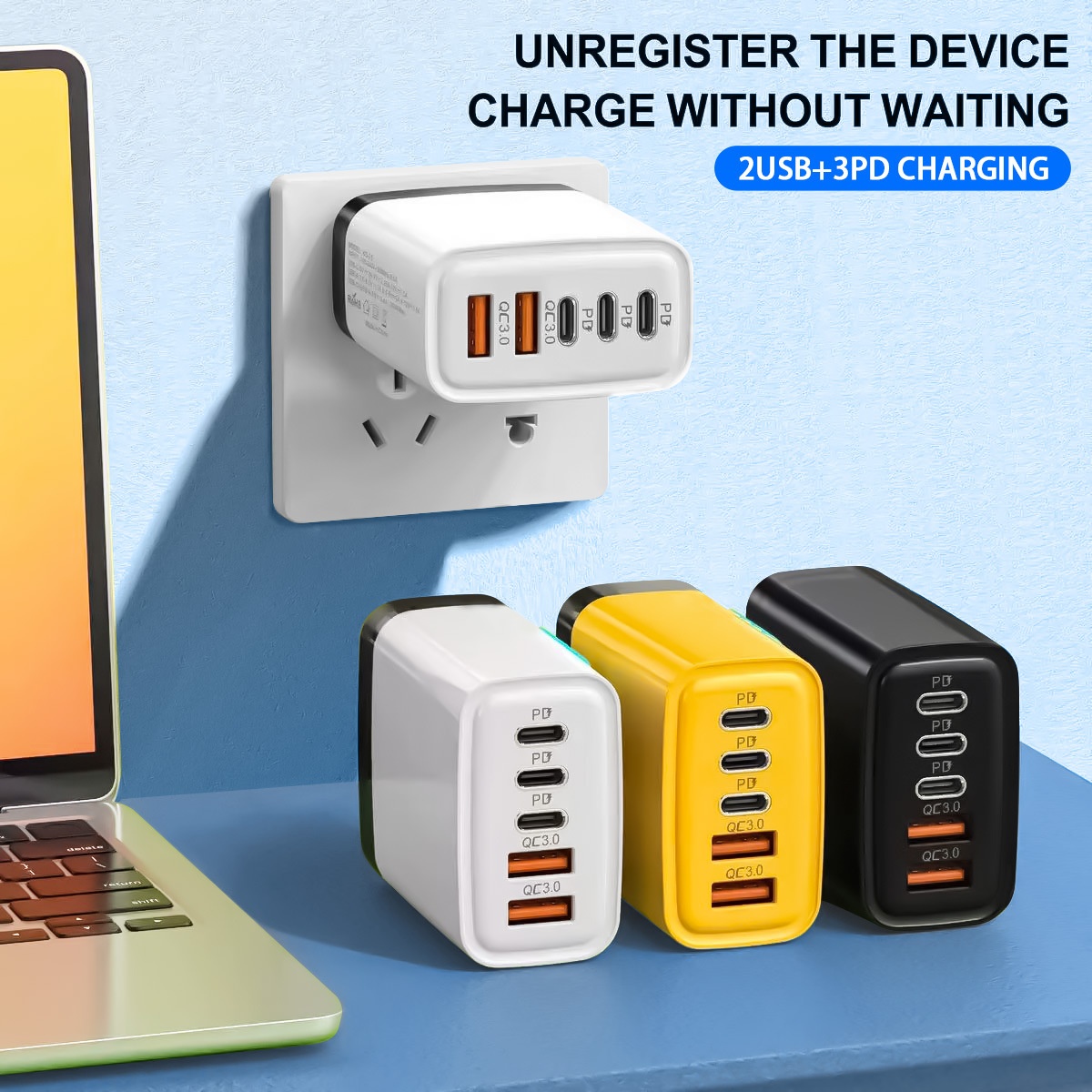 240W GaN Fast Charger, 5-Port USB-C PD and QC 3.0 Wall Adapter