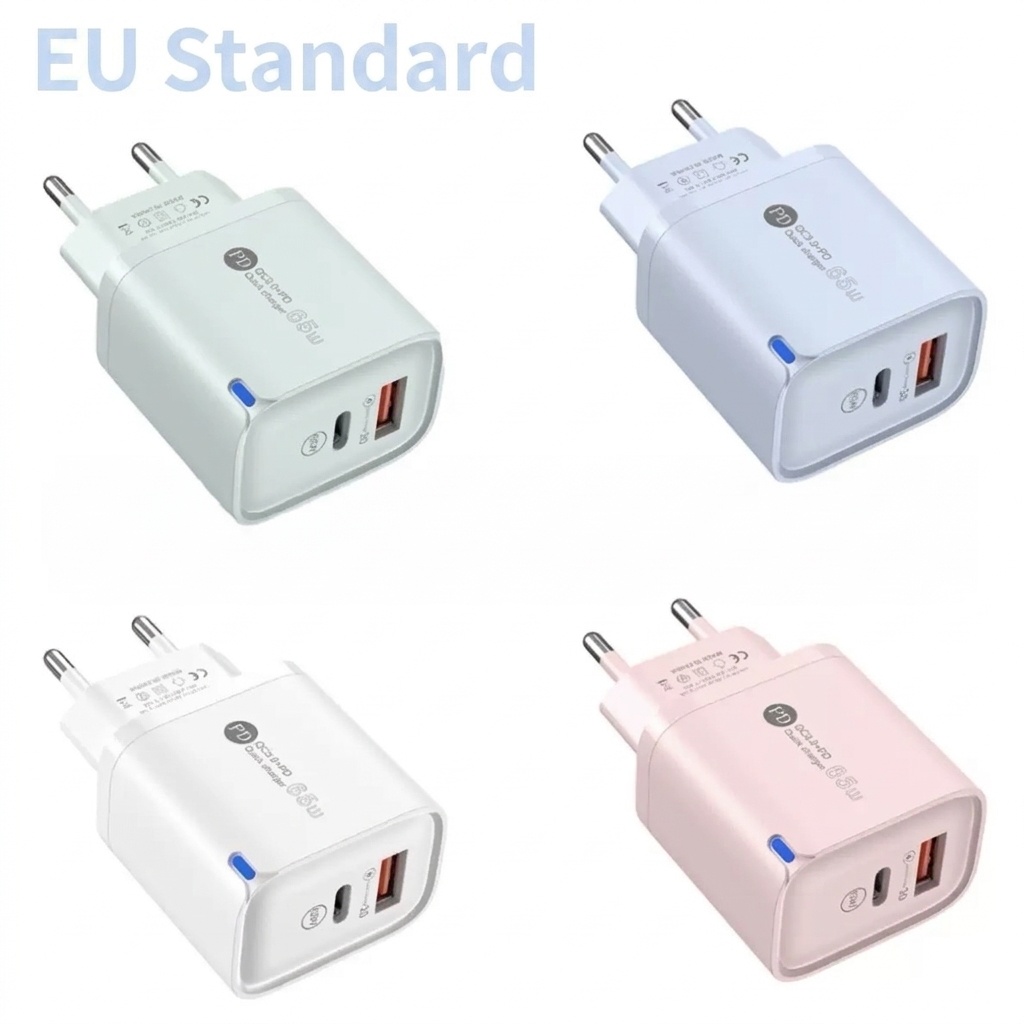 65W USB-C PD and QC Fast Charger, Dual Port Wall Adapter