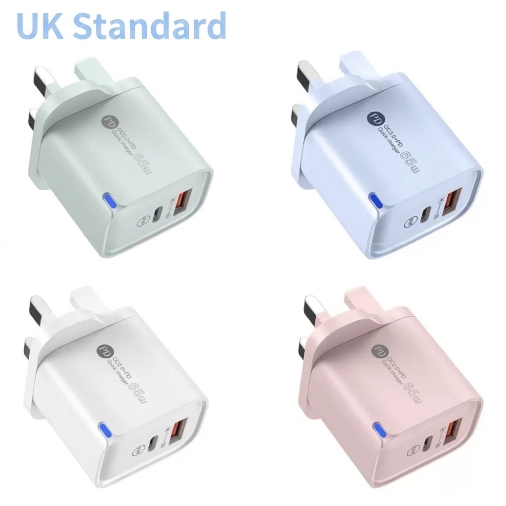 65W USB-C PD and QC Fast Charger, Dual Port Wall Adapter
