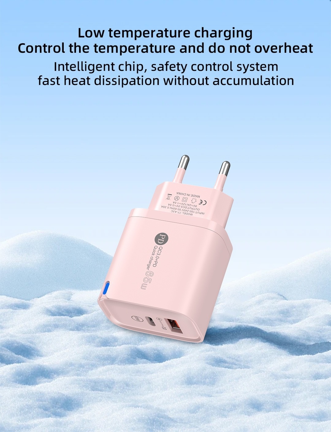 65W USB-C PD and QC Fast Charger, Dual Port Wall Adapter
