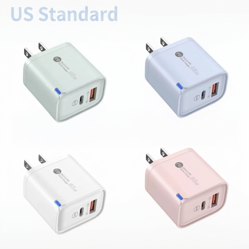 65W USB-C PD and QC Fast Charger, Dual Port Wall Adapter