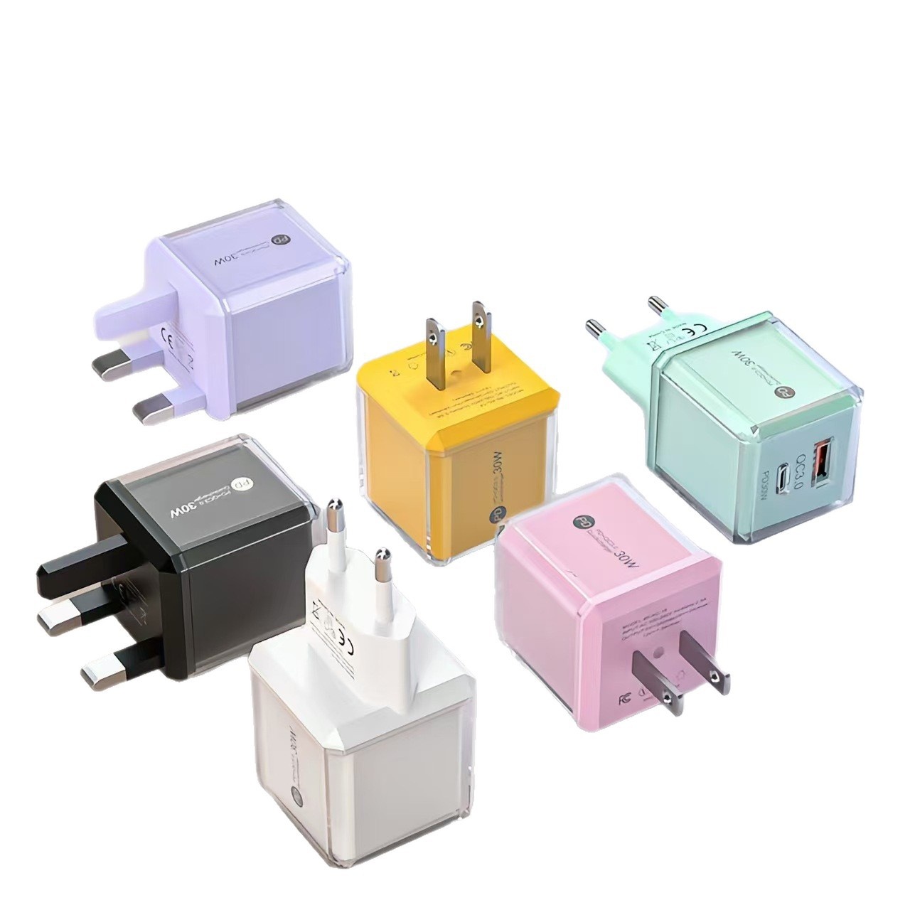 30W Dual Port USB-C and USB-A Fast Charger, Transparent Casing