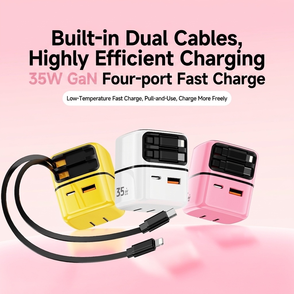 35W GaN Fast Charger with Retractable Type-C and Lightning