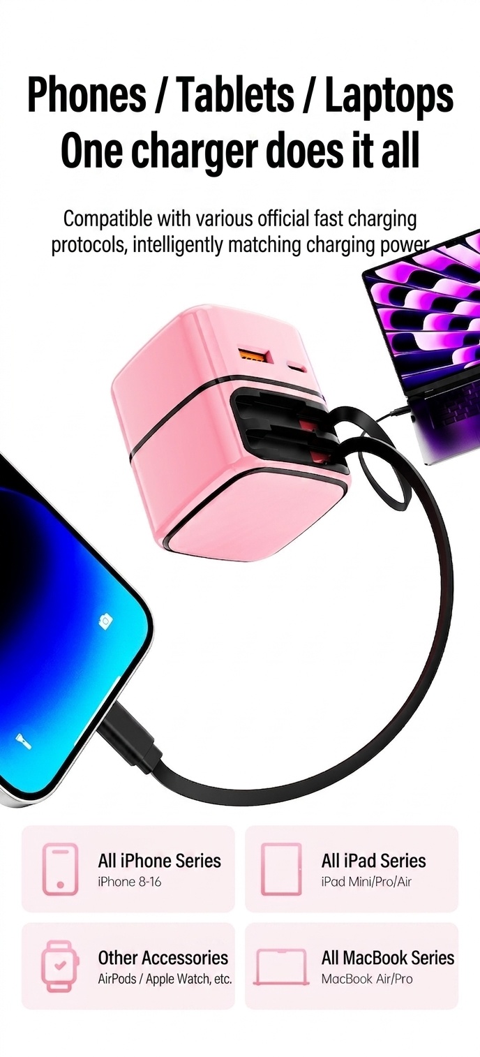 35W GaN Fast Charger with Retractable Type-C and Lightning