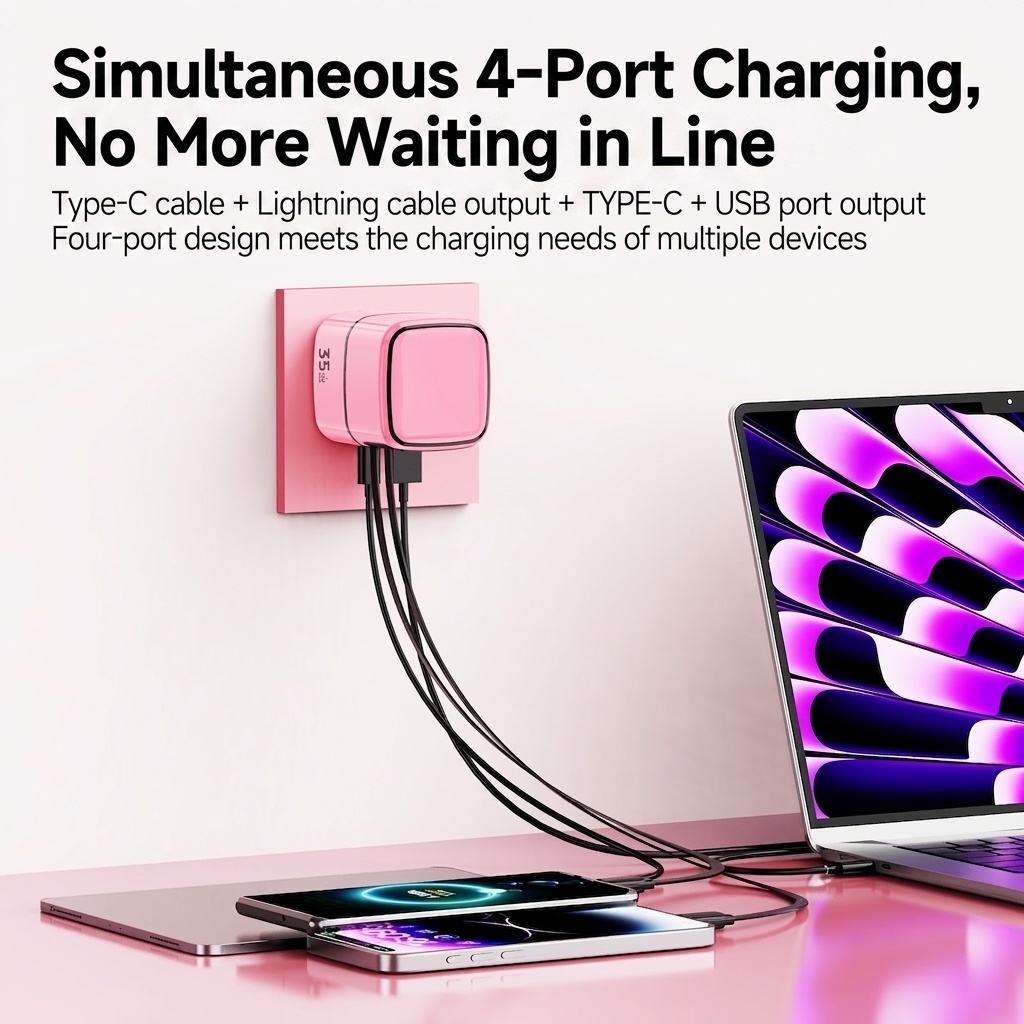 35W GaN Fast Charger with Retractable Type-C and Lightning