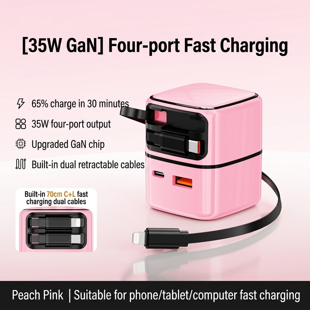 35W GaN Fast Charger with Retractable Type-C and Lightning