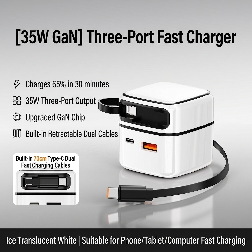 35W GaN Fast Charger with Retractable Type-C and Lightning