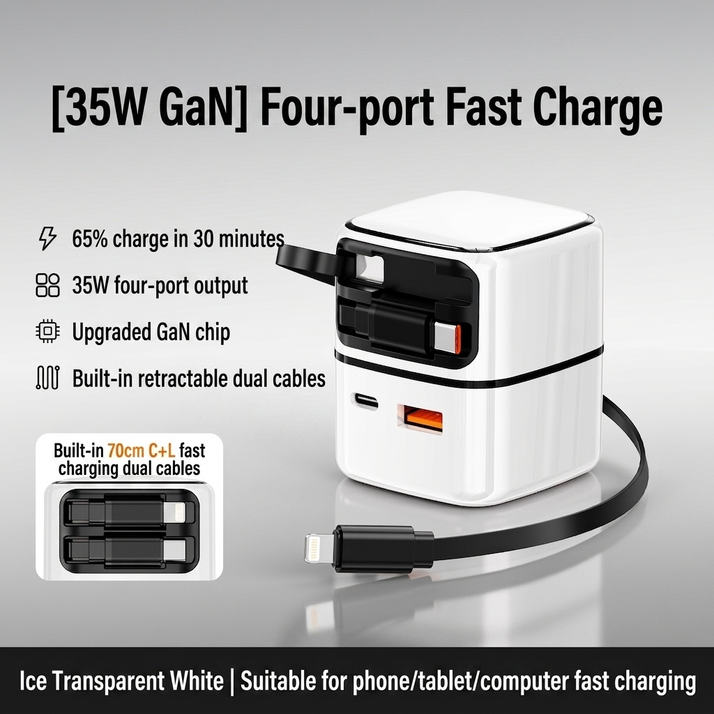 35W GaN Fast Charger with Retractable Type-C and Lightning