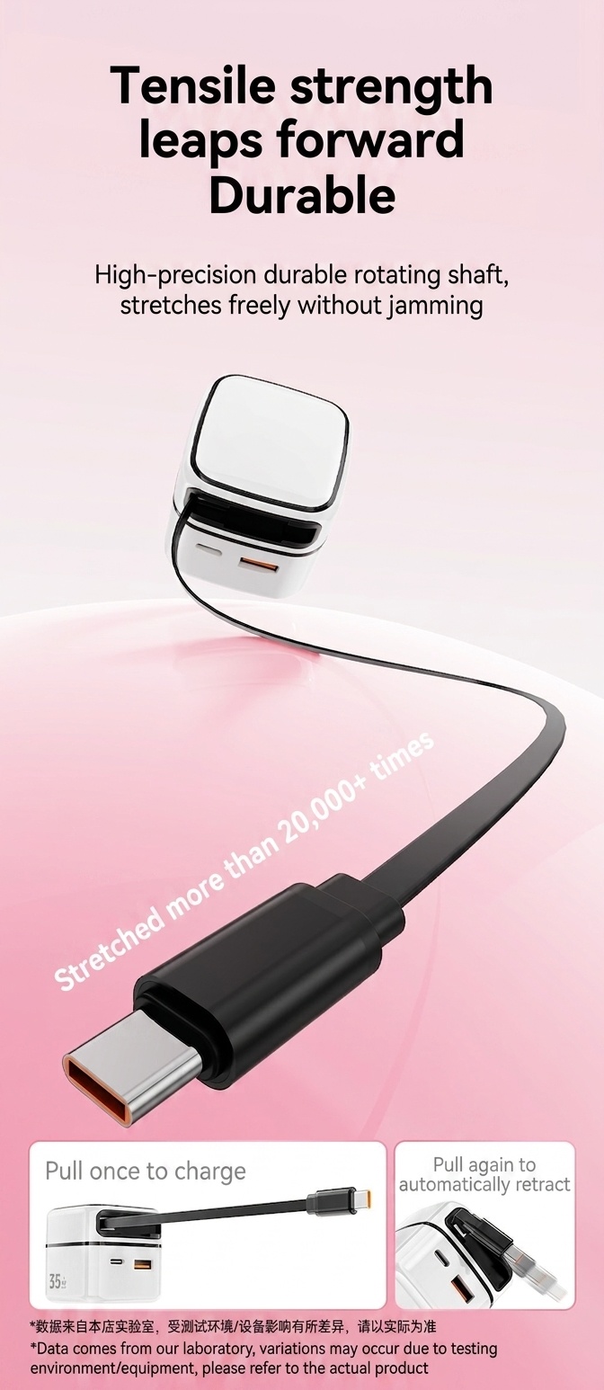 35W GaN Fast Charger with Retractable Type-C and Lightning