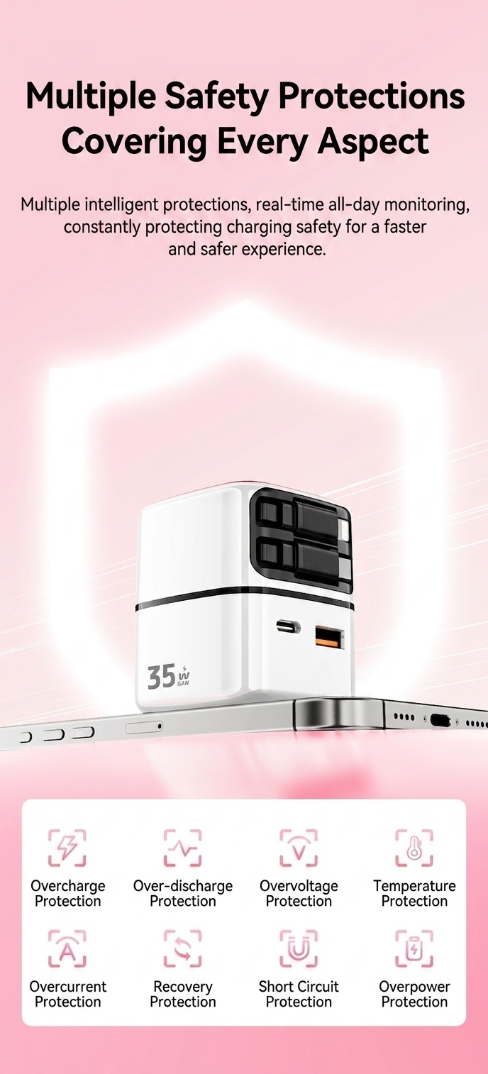 35W GaN Fast Charger with Retractable Type-C and Lightning