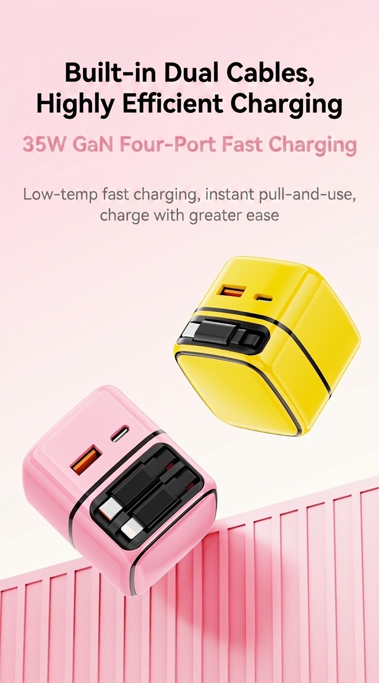 35W GaN Fast Charger with Retractable Type-C and Lightning