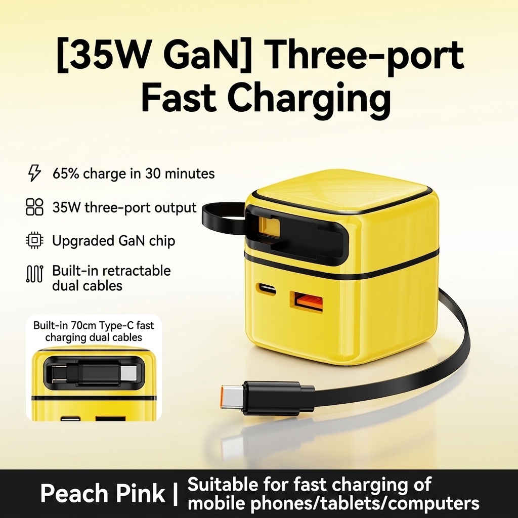 35W GaN Fast Charger with Retractable Type-C and Lightning
