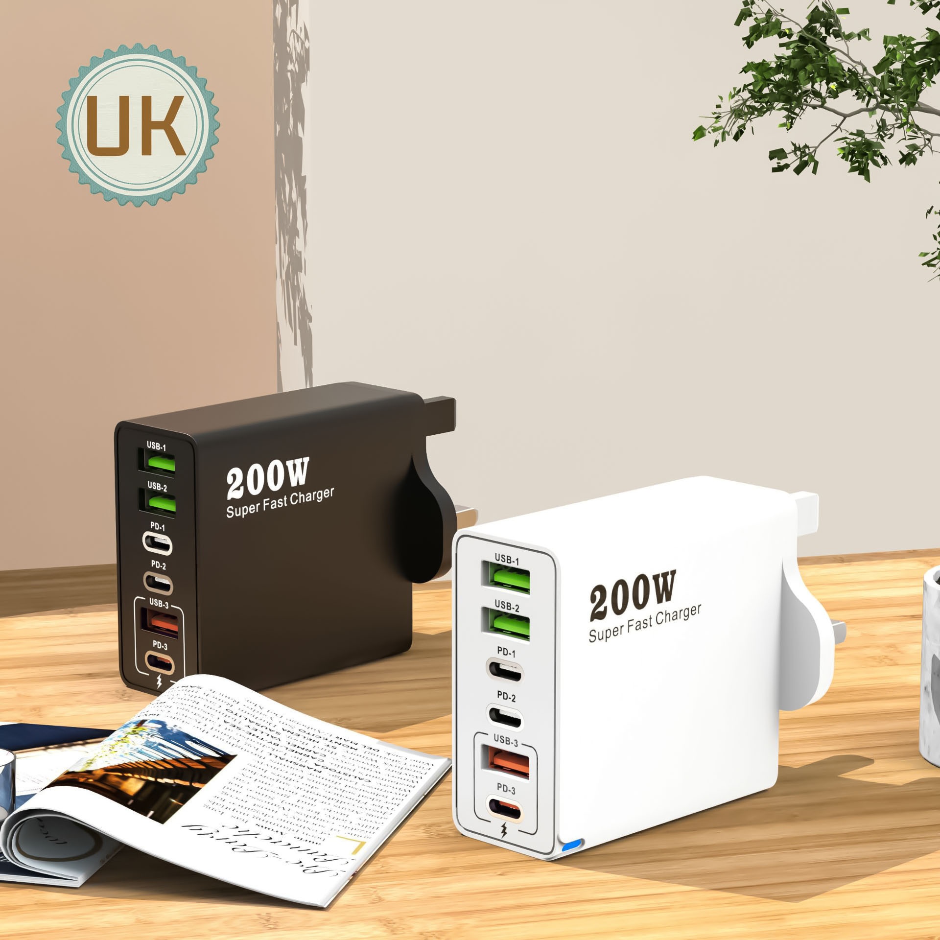 200W Super Fast Charger, Multi-Port USB-C PD Wall Adapter