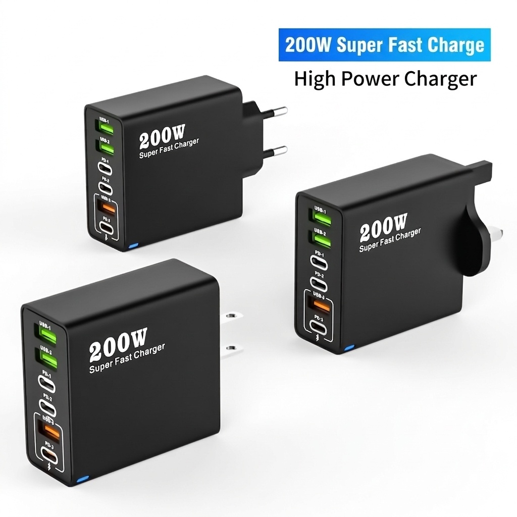 200W Super Fast Charger, Multi-Port USB-C PD Wall Adapter