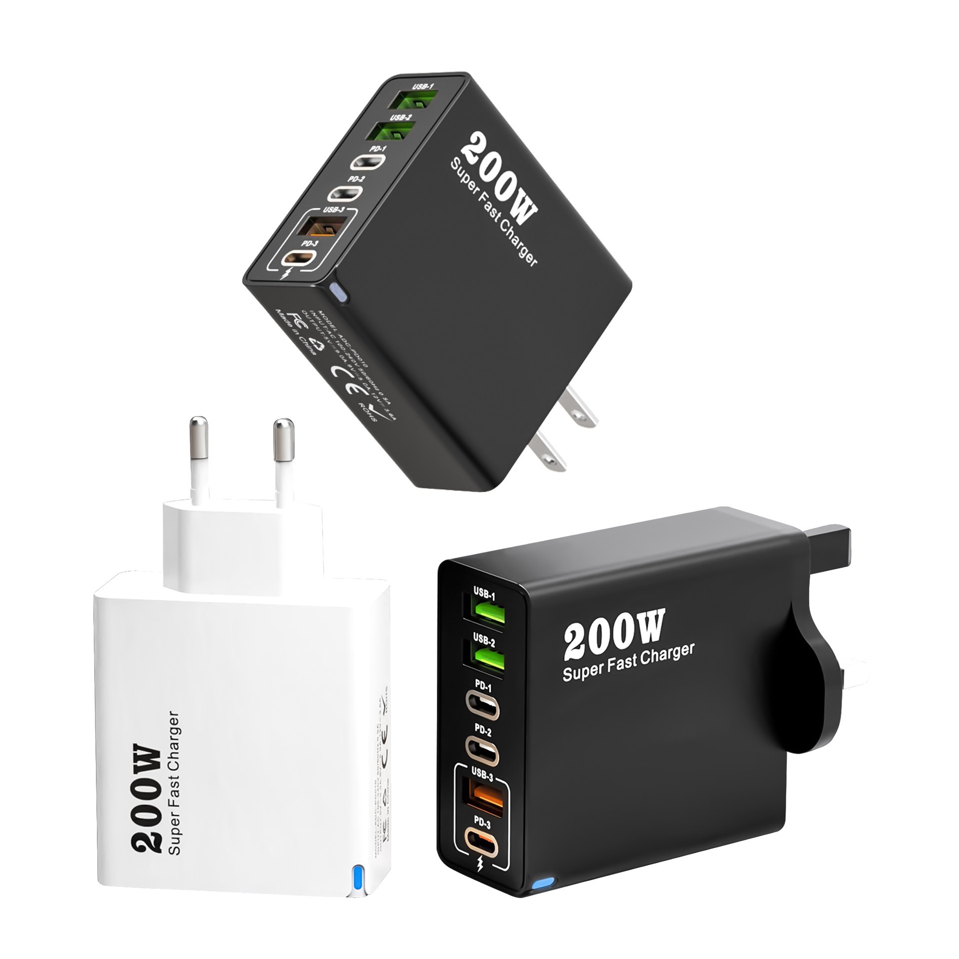 200W Super Fast Charger, Multi-Port USB-C PD Wall Adapter