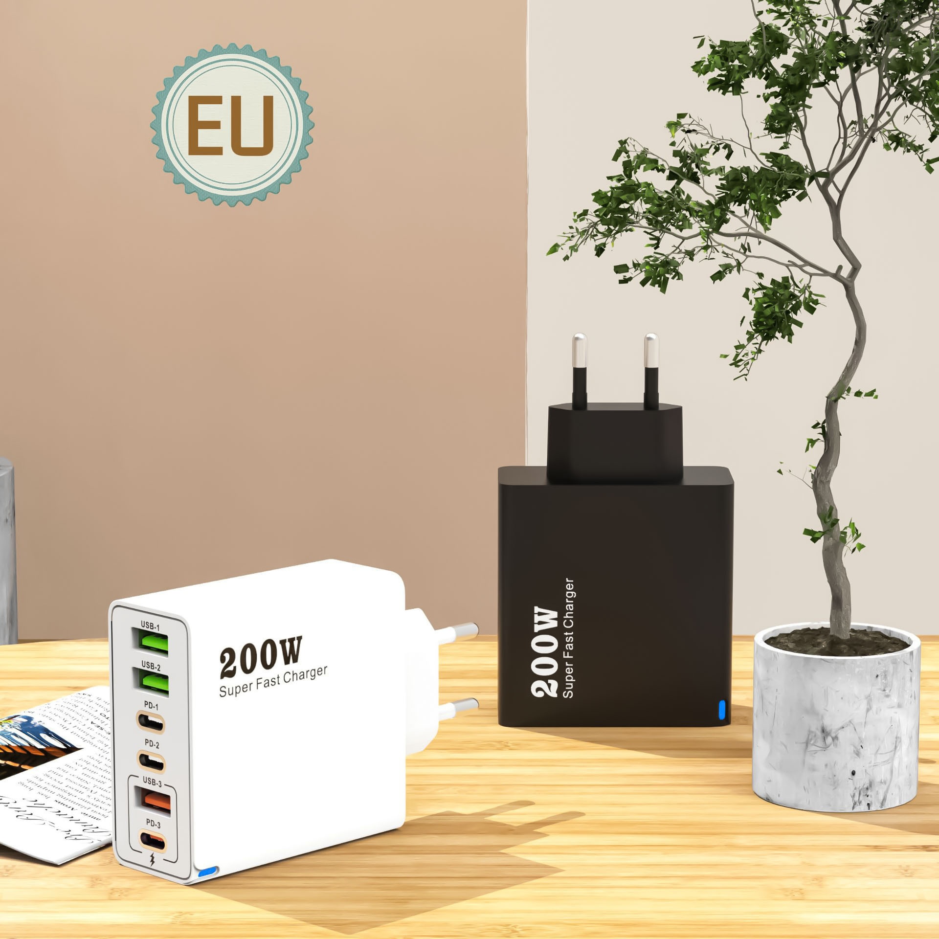 200W Super Fast Charger, Multi-Port USB-C PD Wall Adapter