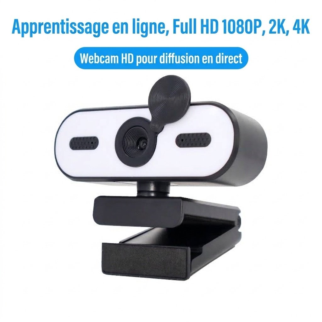 Webcam USB HD 1080p/2K/4K avec cache de confidentialité, caméra pour PC portable et de bureau, appels vidéo et enregistrement
