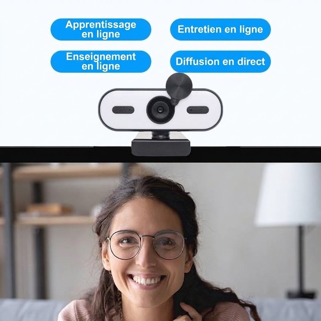 Webcam USB HD 1080p/2K/4K avec cache de confidentialité, caméra pour PC portable et de bureau, appels vidéo et enregistrement