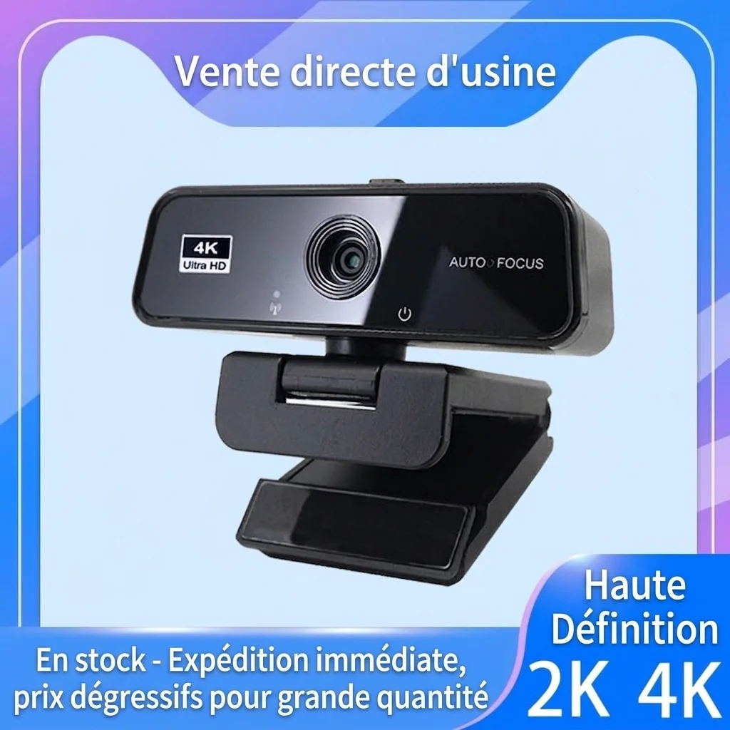 Webcam 4K Ultra HD à mise au point automatique, caméra de streaming pour PC, Mac, Zoom, Skype, YouTube
