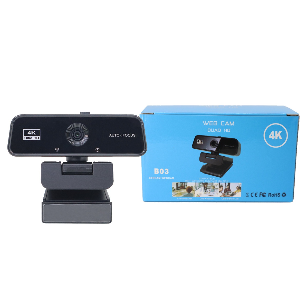 4K Ultra HD Auto Focus Webcam, Streaming Computer Camera for PC, Mac, Zoom, Skype, YouTube