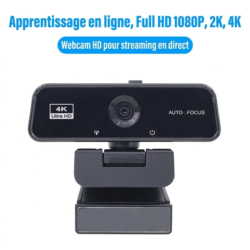 Webcam 4K Ultra HD à mise au point automatique, caméra de streaming pour PC, Mac, Zoom, Skype, YouTube
