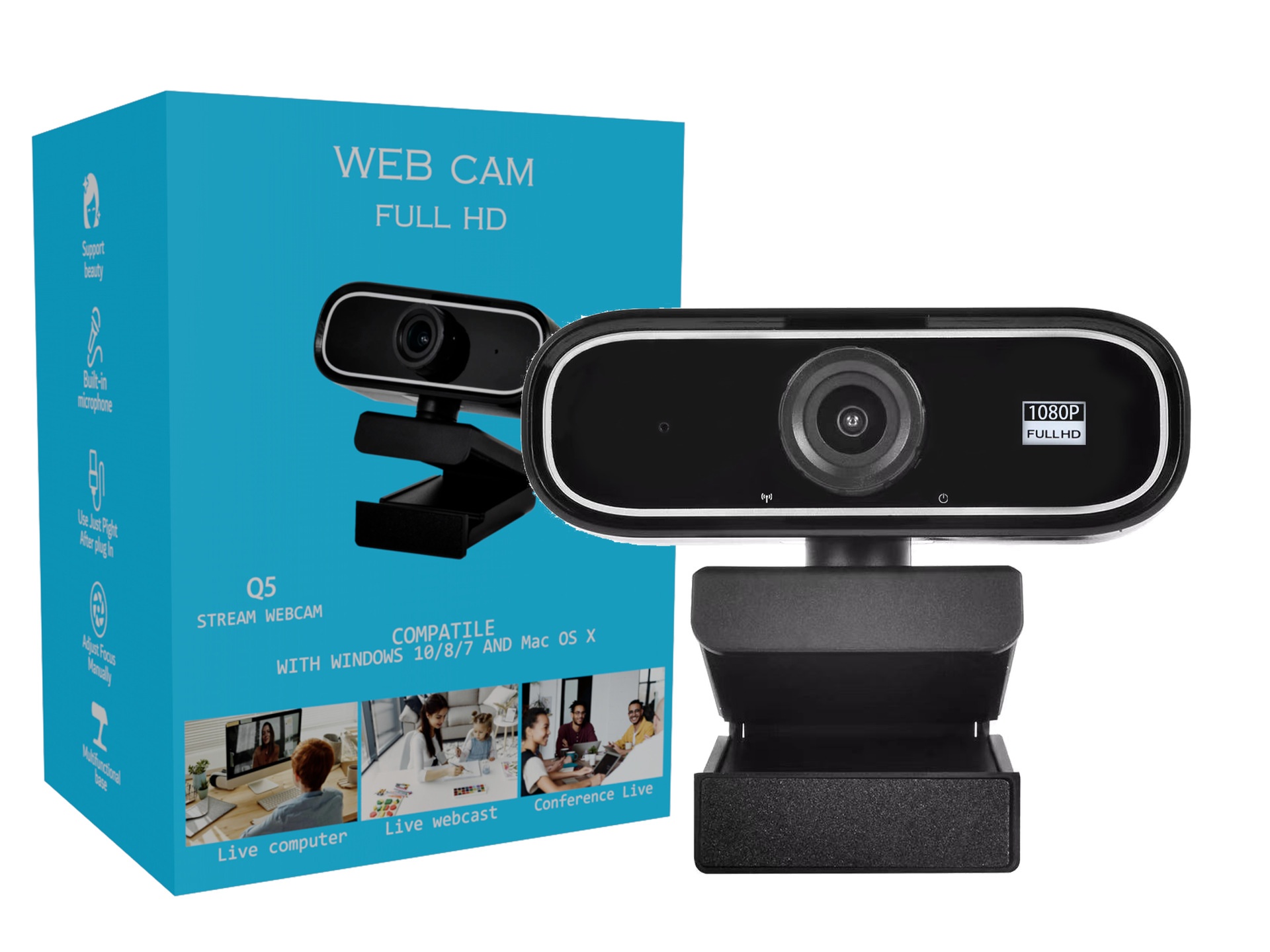 Cámara web HD 1080P con micrófono, cámara USB para PC y Mac, transmisión en vivo, videollamadas, videoconferencias.